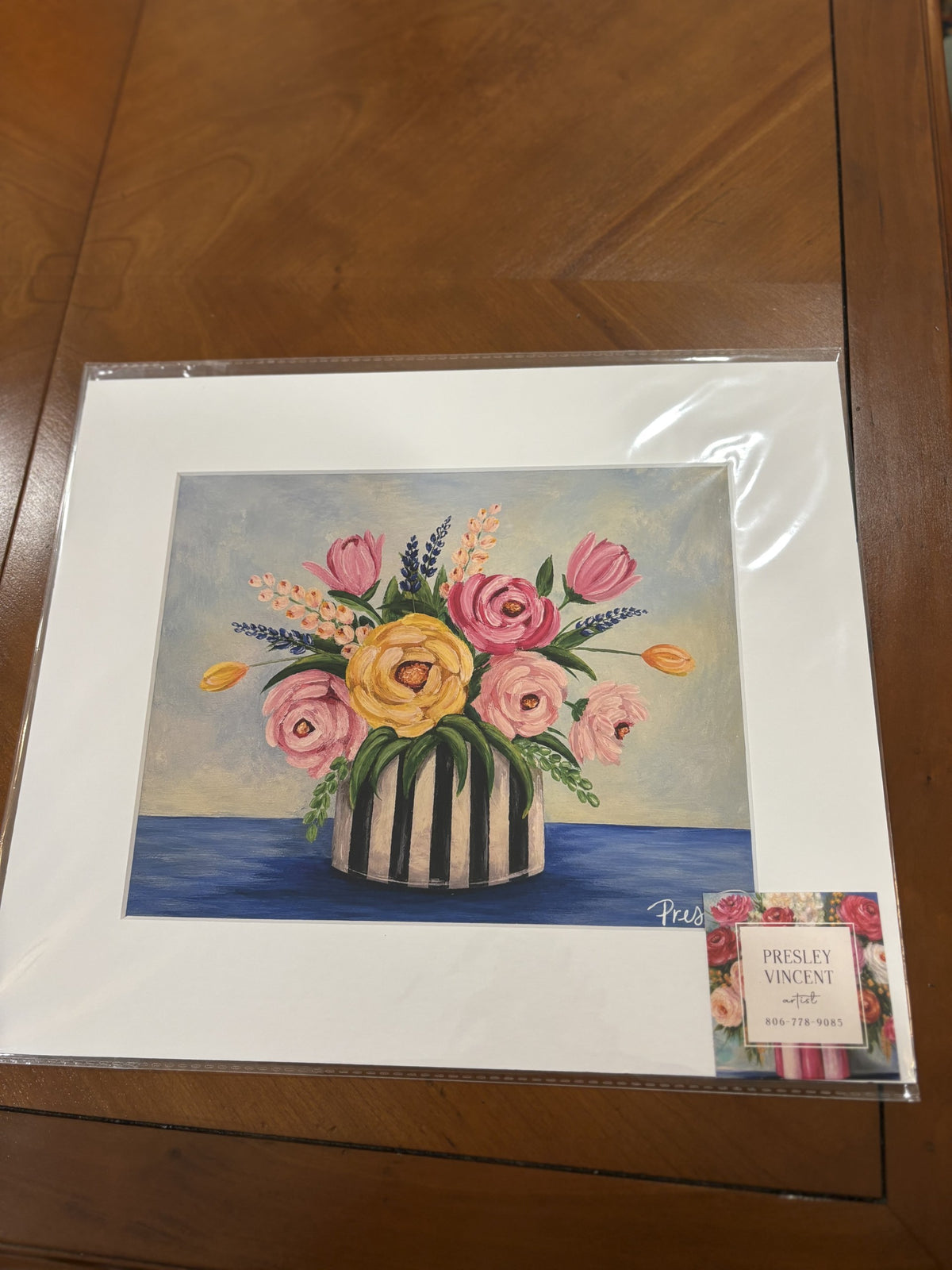 Bouquet in Black Striped Vase by Presley Vincent
