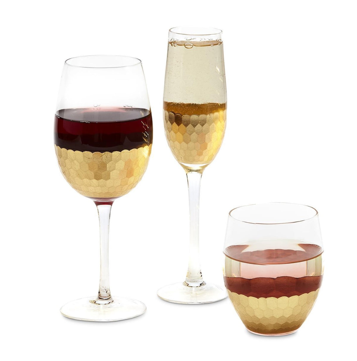 8 Pc Gold Facet Stemmed Wine Glass Set