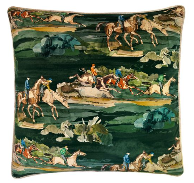 Morning Gallop Velvet Teal Pilllow