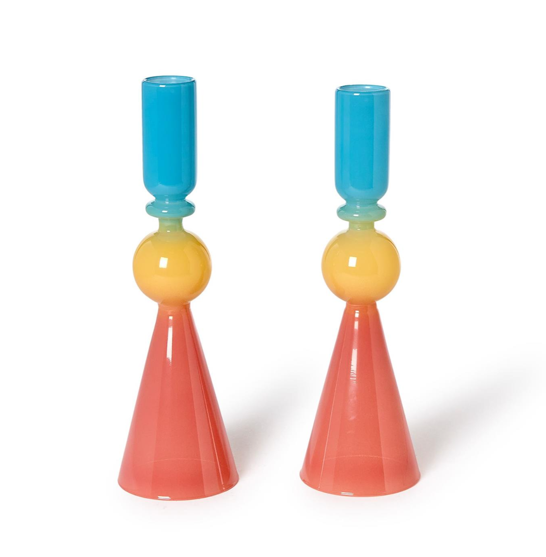 Set of 2 Multicolored Glass Candleholders