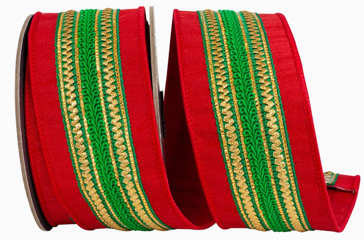 Regal Stripe Green Trimming Dupioni Deluxe Wired Edge