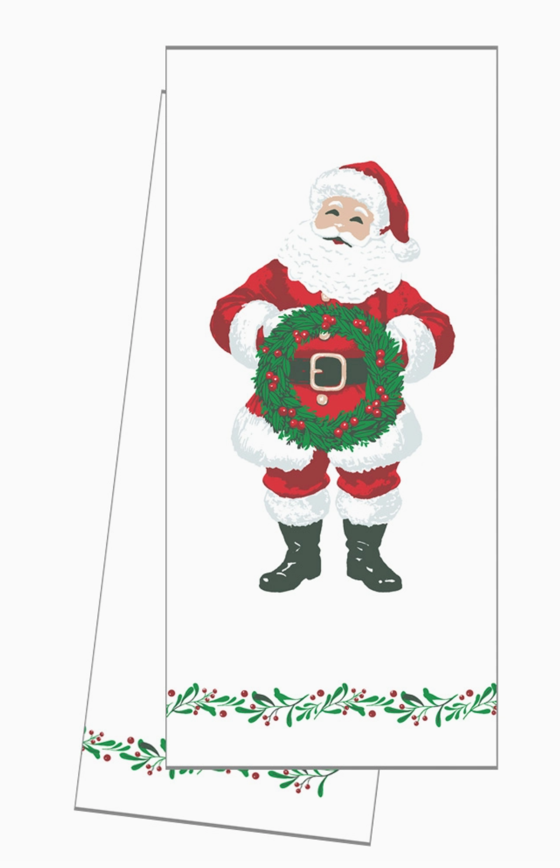 Santa with Wreath Cotton Tea Towel