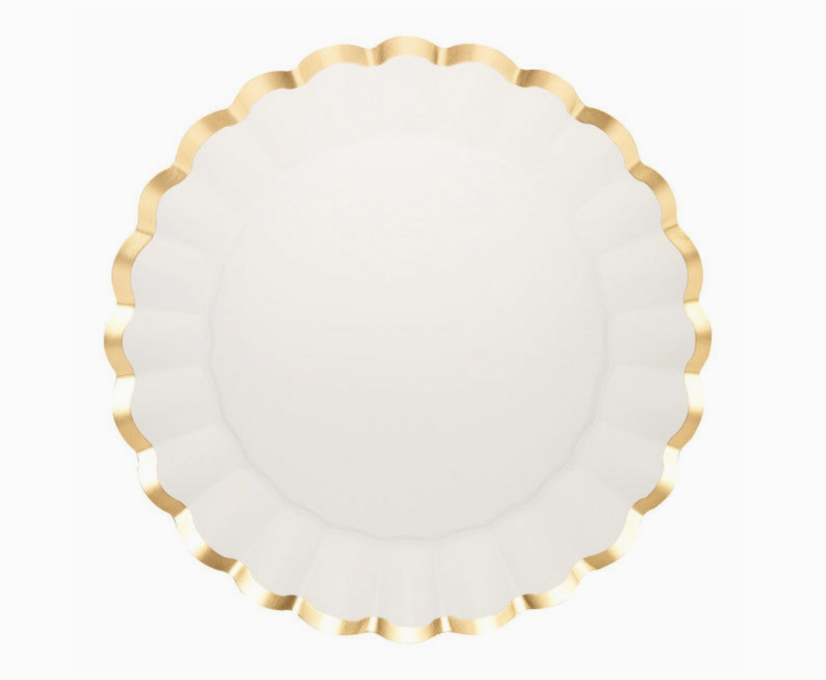 Scalloped Charger Plate Gold & White 8 Pk