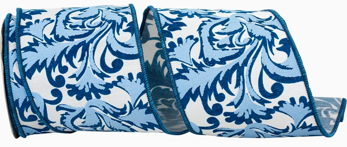 Scroll Leaf Moderna Deluxe Wired Edge, Blue, 4 in, 10 Yards