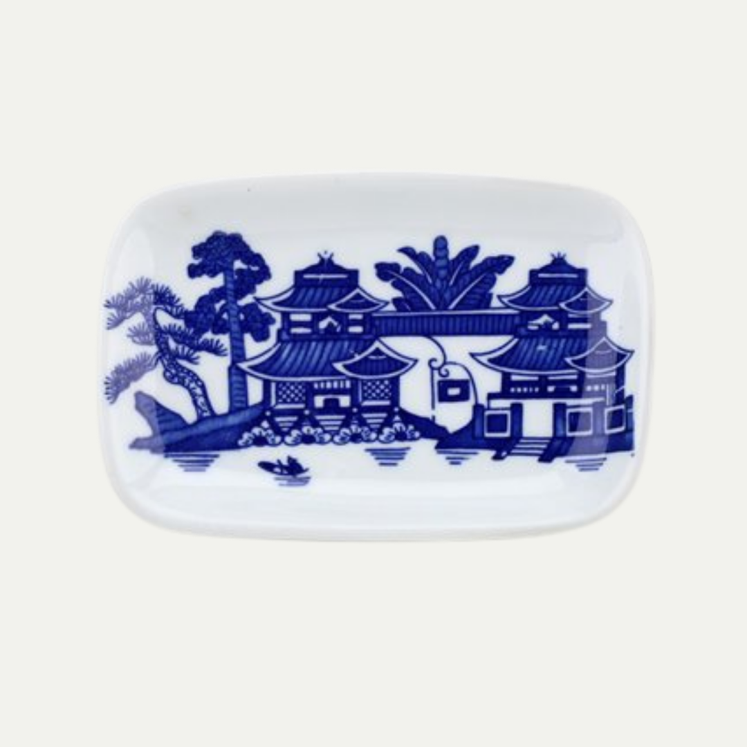 Blue and White Rectangular Plate