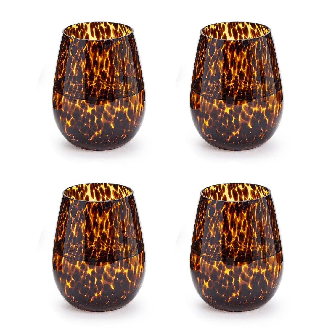 Set of 4 Tortoise Stemless Wine Glass