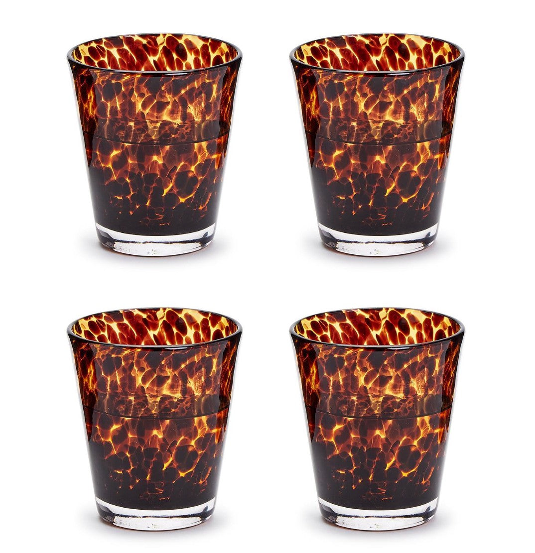 Set of 4 Tortoise Double Old Fashion Glass