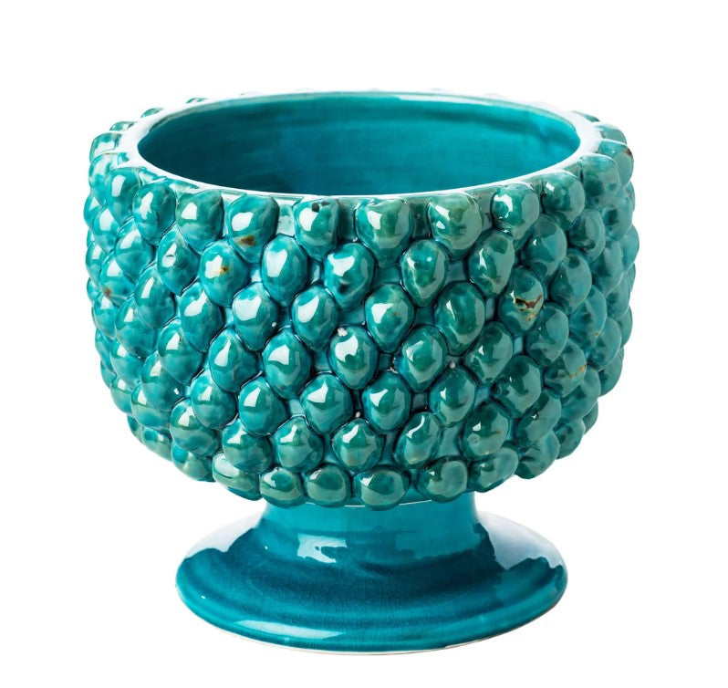 Vinci Pine Cone Turquise Ceramic Planter, Small